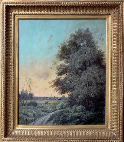 Jean-Louis GEORGES (?-1893-/94) Paysage animé Huile sur toile 55 x 46 cm