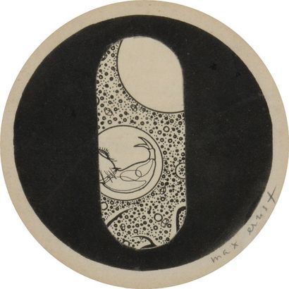 Max ERNST (1891-1976) O Collage et encre de chine, signé en bas à droite. Diamètre...