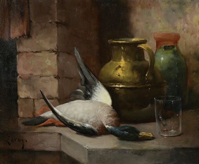 Jules LEROY (1833-1865) Nature morte au canard Huile sur toile 38 x 46 cm