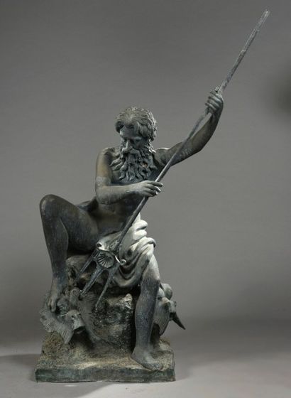 null GROUPE en régule, représentant le dieu Neptune tenant un trident. H.: 156 cm...