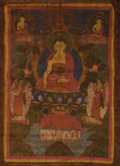 null THANGKA représentant bouddha assis dans le geste de la prise de la terre à témoin...