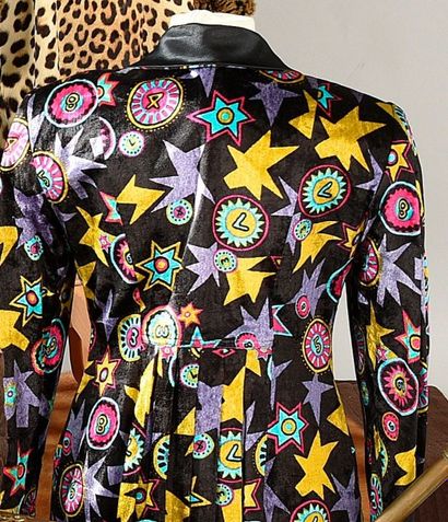 KANSAI Veste en panne de velours imprimé multicolore à motif d'étoiles, de cercles...