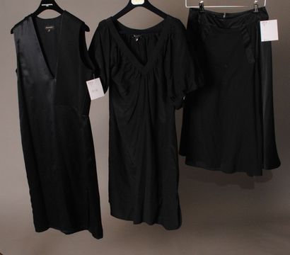 KRIS van ASSCHE, GIVENCHY Robe droite en satin polyester noir, décolleté en V, sans...