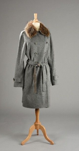 MABRUN Manteau double face en 100% cachemire gris, taupé, petit col recouvert de...