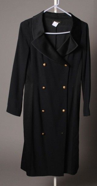 Georges RECH Robe manteau en crêpe marine, col cranté sur décolleté rond, double...