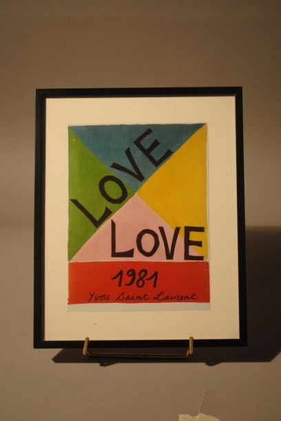 Yves SAINT LAURENT (1936-2008) 
Affiche «Love» de 1981, encadré.