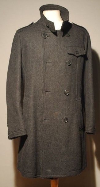 DOLCE & GABBANA 
Manteau en laine chiné anthracite, col haut à un bouton, double...