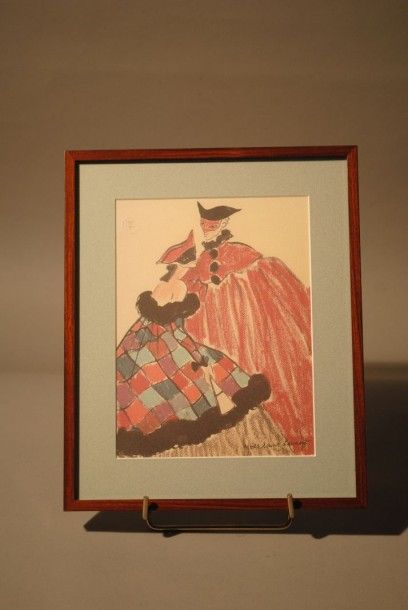 Yves SAINT LAURENT (1936-2008) 
Lithographie représentant un couple dans une tenue...