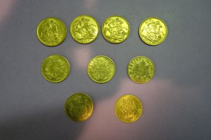 null Lot de pièces en or comprenant: - 4 pièces Edouard VII 1906-1908 x 2- 1904 -...