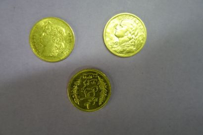 null Lot de pièces en or comrenant: - 2 pièces suisse 20F 1891- 1900 - 1 pièce 20...