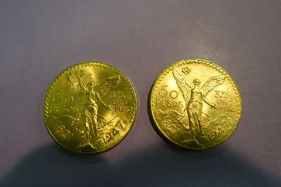null Deux pièces de 50 pesos en or (1821-1947). Poids: 83.3 g