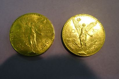 null Deux pièces de 50 pesos en or (1821- 1945) Poids: 83.4 g