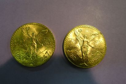 null Deux pièces de 50 pesos en or (1821- 1943) Poids: 83.3 g
