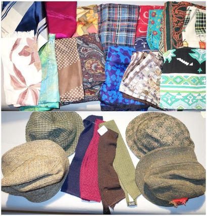 null Lot de quatre cravates en tricots et quatre chapeaux on y joint un lot de f...
