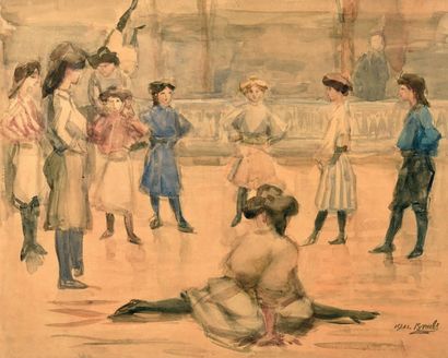 Isaac ISRAELS (1865-1967) 
Le cours de danse (Paris?).
Aquarelle, signée en bas à...