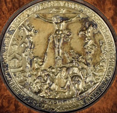 null MÉDAILLE en argent doré par Hans Reinhardt (v.1510 - 1581):
A/ Adam et Ève de...
