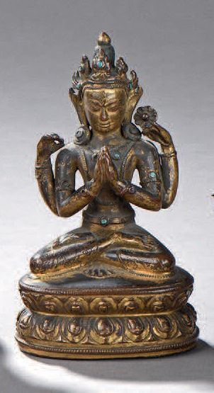 null SUJET en bronze représentant Amitayos assis en méditation sur sa base lotiforme.
Chine,...