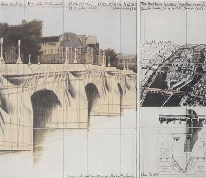CHRISTO (Né en 1935) The pont-neuf wrapped Tirage offset - Signé en bas à gauche...