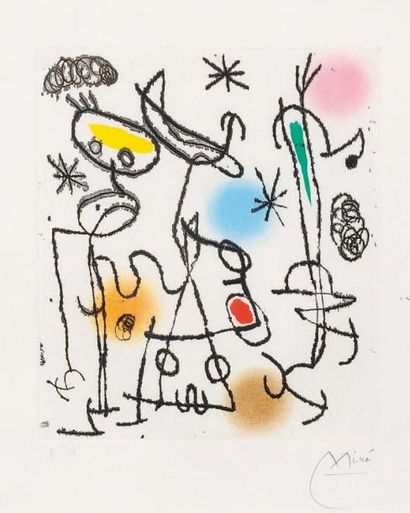 Joan MIRO (1893-1993) Gravure en couleurs signée en bas à droite Miro et annotée...