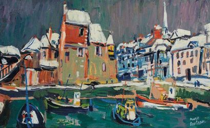 PACO FIOL (Né en 1959) Le bassin à Honfleur, 1975 Huile sur toile - Signée en bas...