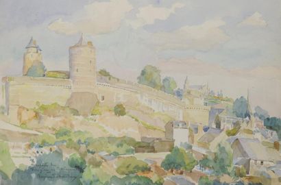 Raymond LHEUREUX (1890-1965) Château de Fougères, 1942 Aquarelle sur papier Signée...