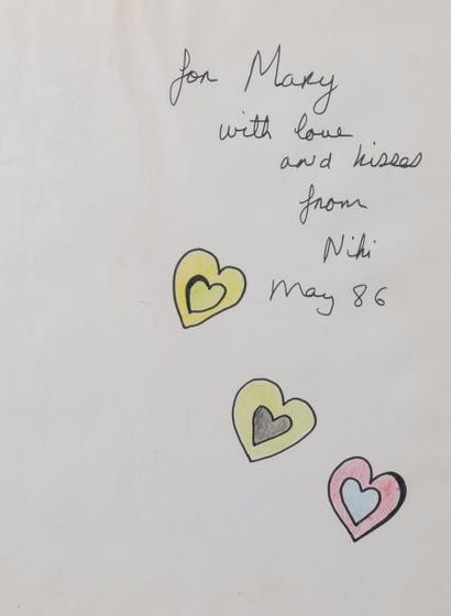 Niki de SAINT PHALLE For Mary, 1986 Crayon de couleur et feutre sur papier - Signé...