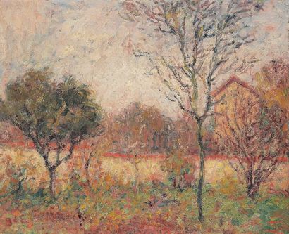 Georges d'ESPAGNAT (1870-1950) Jardin clos devant une maison Huile sur toile, monogrammée...