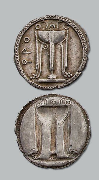 null - Crotone (vers 520 av. J.-C.). Statère archaïque. 8,01 g. Trépied posé sur...