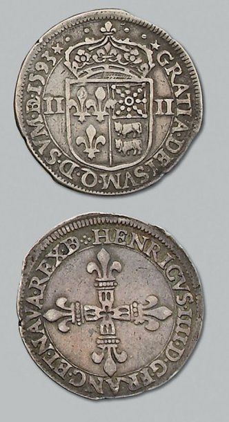 null - Henri IV (1568-1610). Quart d'écu de Béarn. 1593 Morlaas. Joint Double tournois....
