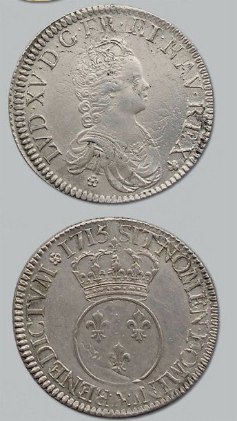 null -Louis XV (1715-1774) Ecu vertugadin. 1715 (1ère année de frappe). Réf. D. 1651...