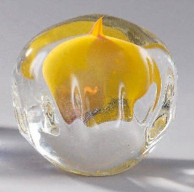 Isabelle MONOD (née en1945) Sculpture en verre soufflé et boursouflé, transparent...