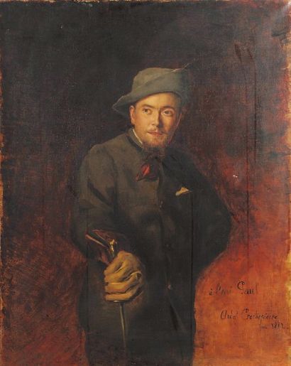 André-Antoine CROCHEPIERRE (1860-1937) L'homme au fleuret, 1882 Huile sur toile,...