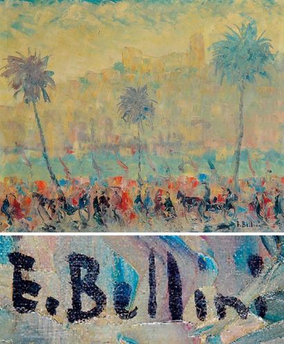 Emmanuel BELLINI (1904-1989) Cannes, la Belle Epoque Huile sur toile, signée en bas...