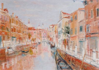 Serge BELLONI (1925-2005) Canal à Venise Huile sur panneau, signé en bas à gauche....