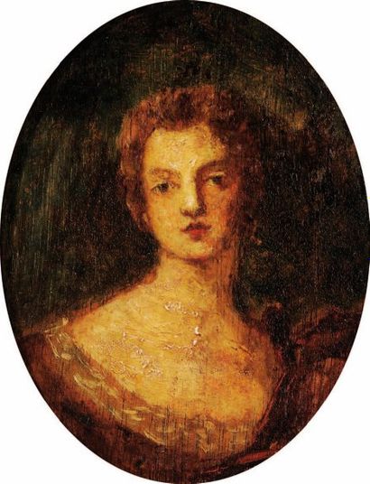 Ecole FRANCAISE du XIXe siècle Portrait de jeune femme au collier Huile sur panneau...