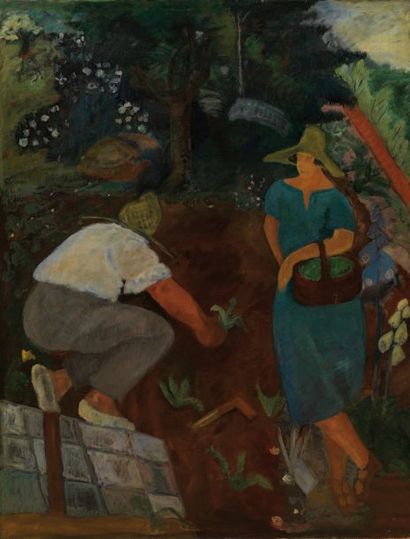 Attribué à Edouard-Joseph GOERG (1893-1969) Le potager de Cély-en-Bière, vers 1922...