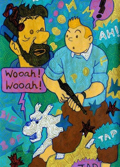 null Revati GANGAL "Tintin" Acrylique sur papier 55 cm x 75 cm