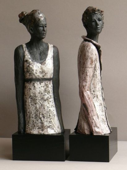 null Sylvie du PLESSIS "Couple blanc-bustes" Raku 35 x 12 x 9 cm