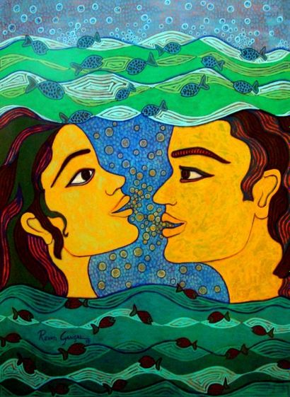 null Revati GANGAL "Intimate Conversation" Acrylique sur papier 55 cm x 75 cm