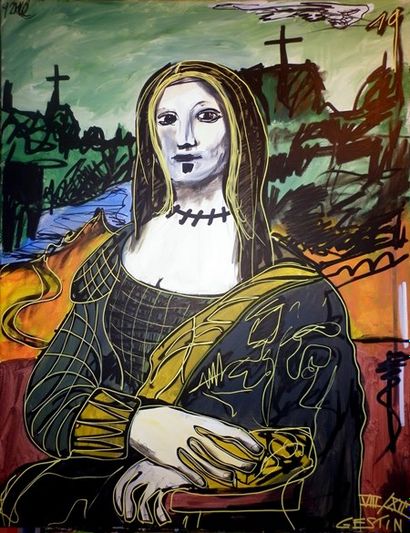 null Galadriel GESTIN "Mona Lisa à la Royale" Acrylique sur toile 90 x 70 cm