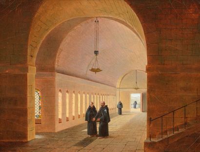 null Attribué à Etienne Jean DELECLUZE (1781-1863)

Deux moines dans un cloître 

Toile

31...