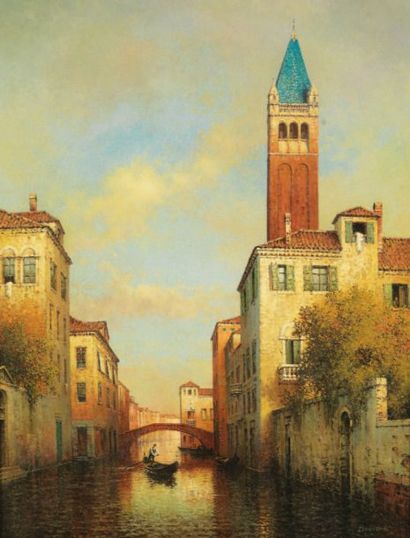 BOUVARD Canal à Venise Huile sur toile Signée en bas à droite (restaurations) H....