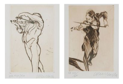 Claude WEISBUCH (né en 1927) Violoniste Deux gravures en noir Signées et numérotées...