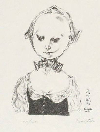 Léonard Tsuguharu FOUJITA (1886-1968) Jeune fille au bonnet, 1957 Lithographie en...