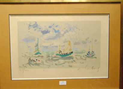 André HAMBOURG (1909-1999) Barques sur la mer.
Lithographie en couleurs signée, numérotée...