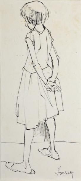 JEAN JANSEM (1920-2013) Jeune fille de dos les mains croisées.
Encre, signée en bas...