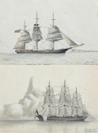 Eugène GRANDIN (1833-1919) Trois mats devant un iceberg, situé «Havre» et daté «1858».
Captain...