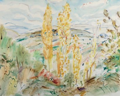 Lucien JACQUES (1891-1961) Paysage aux grands arbres.
Aquarelle.
Signée en bas au...