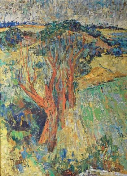 Richard BELLIAS (1921-1974) Les arbres rouges, 1961.
Huile sur toile, signée en bas...