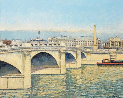 André BARDET (1909) élève de Victor CHARRETON (auvergne) Le pont devant la Concorde.
Huile...